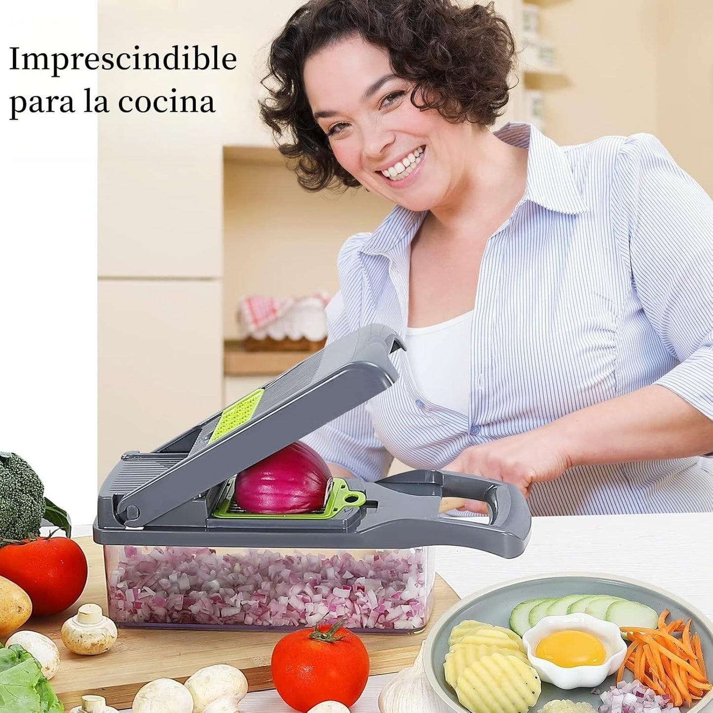 Cortador de Verduras 8 en 1, Mandolina para Cocina, 8 placas.