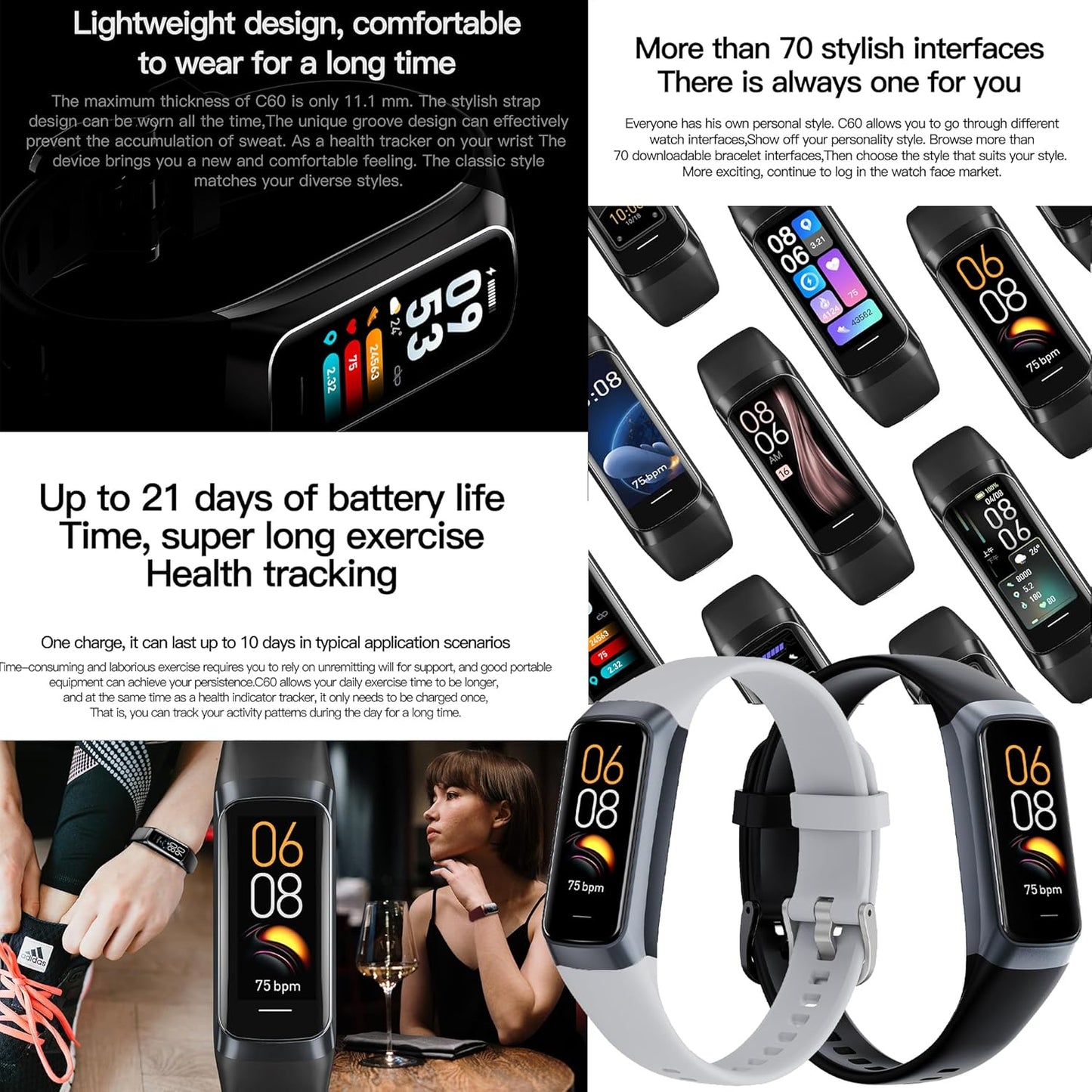 Reloj inteligente de fitness con monitor de frecuencia cardíaca.