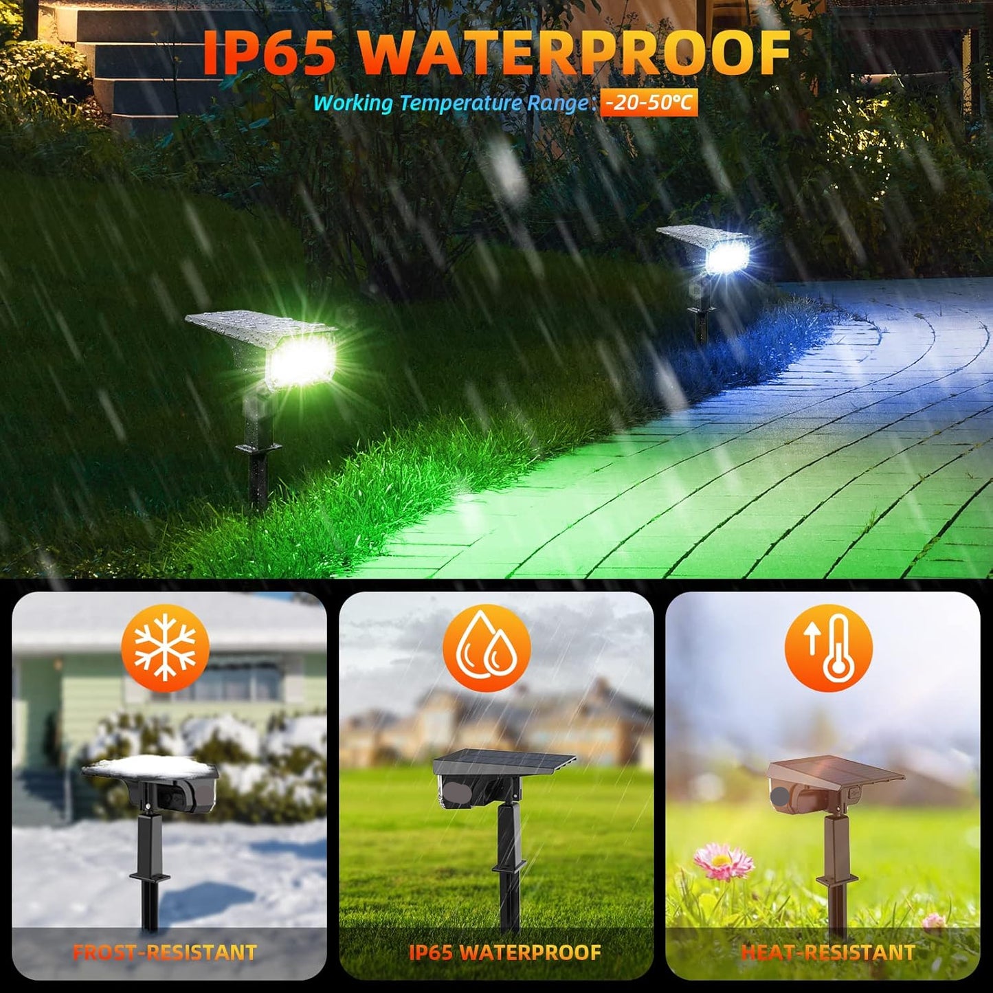 Luces solares, con color, para exteriores, impermeables, 9 modos.