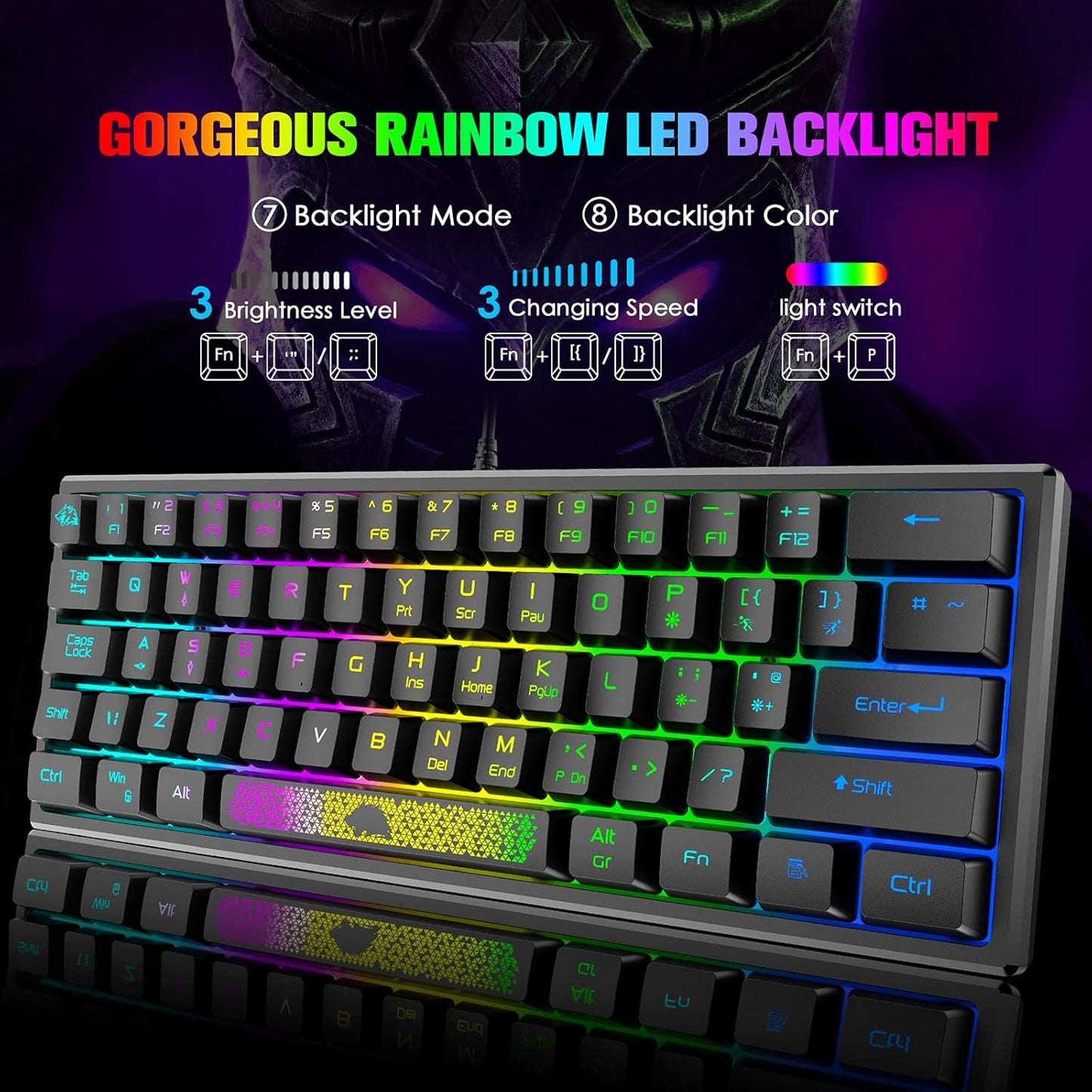 ZIYOU LANG Teclado para videojuegos K61 60% mini portátil.