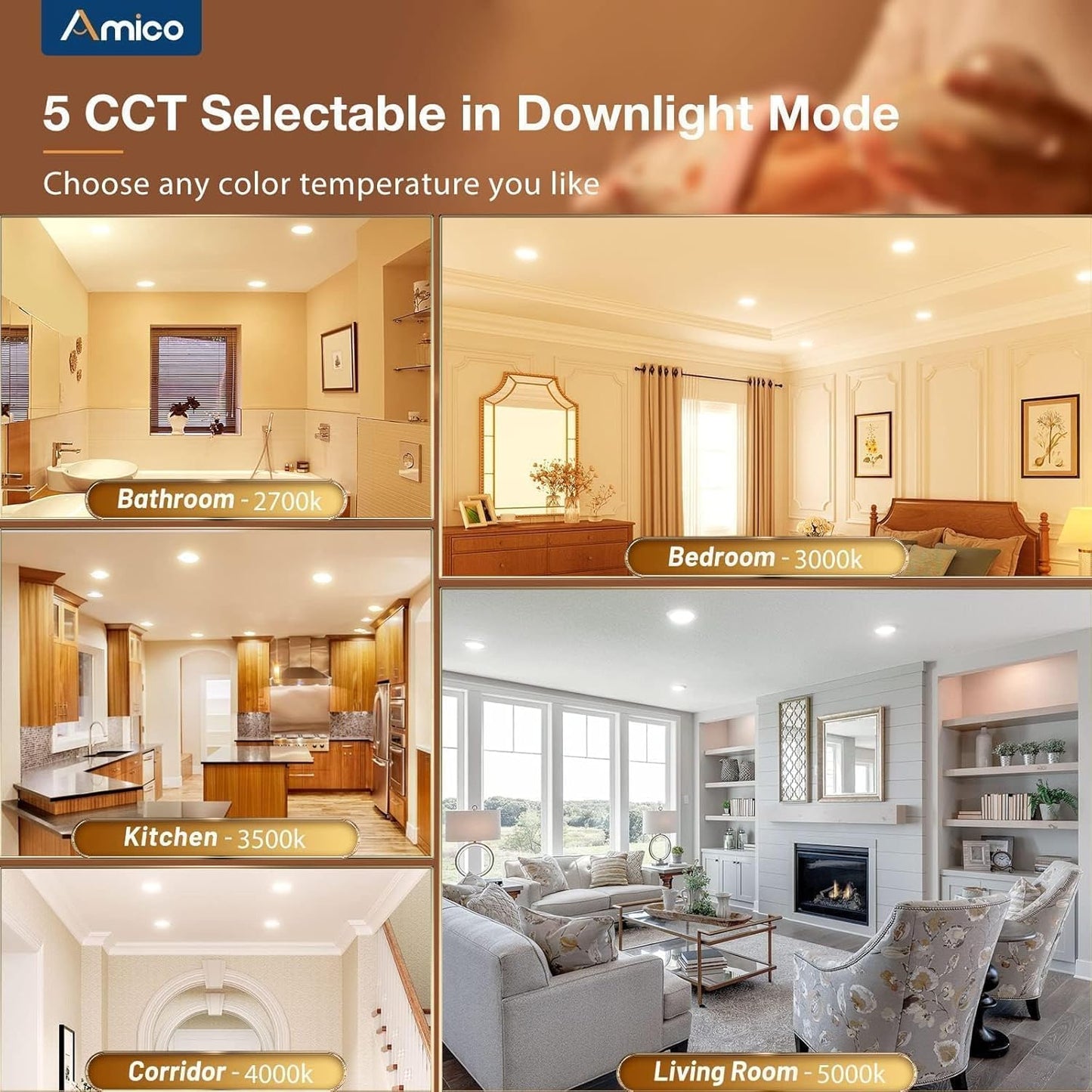 Amico Paquete 20 luces LED empotrables ultrafinas 6"5CCT 1