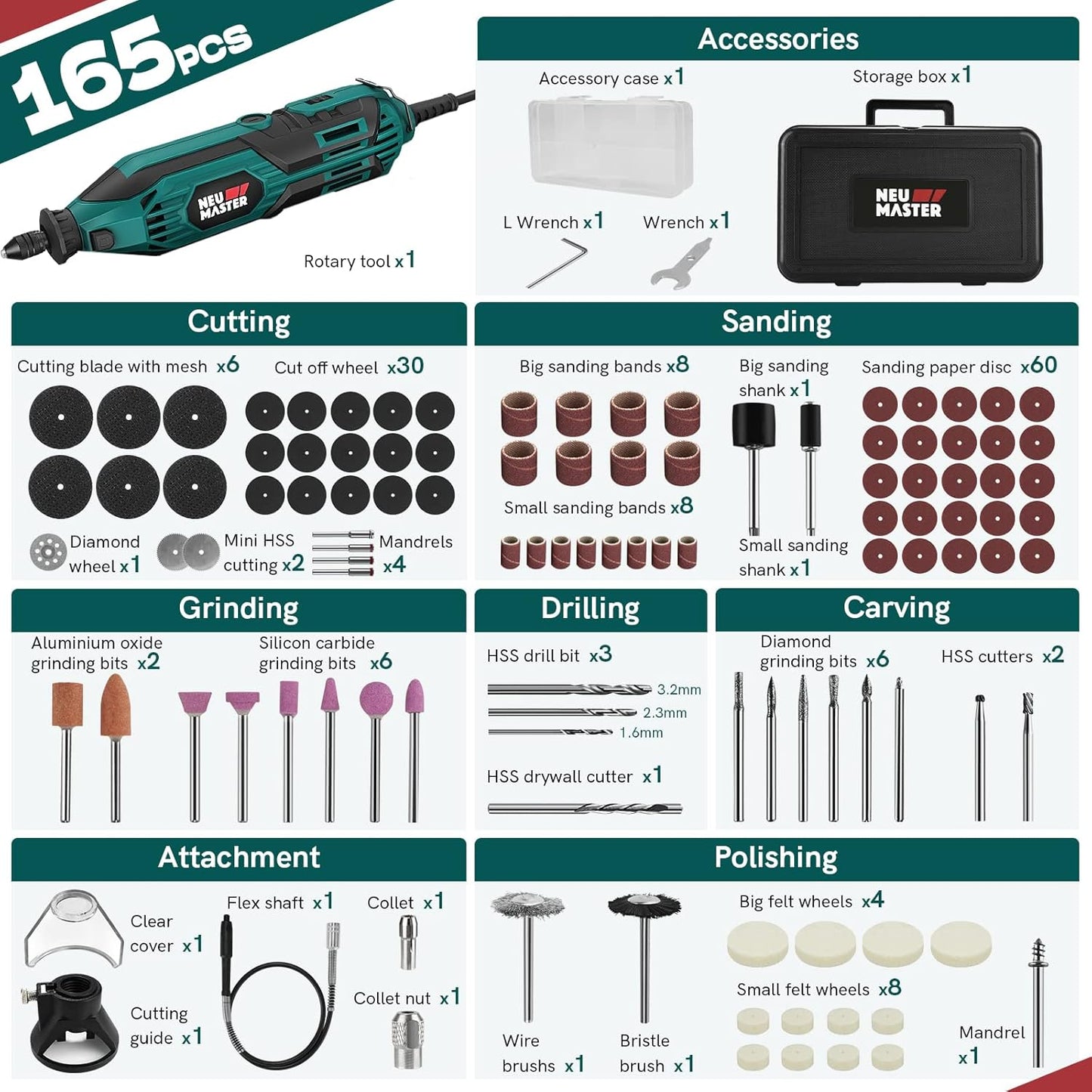 NEU MASTER Kit de herramientas rotativas de 180 W, 32000r/MIN