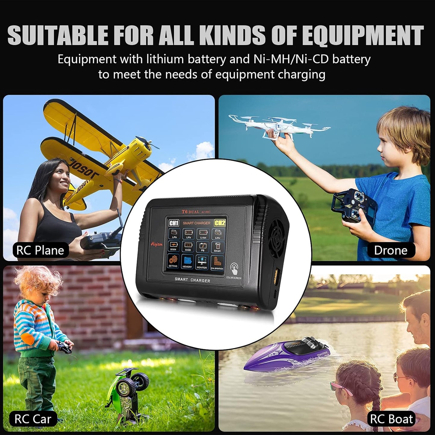 Cargador de batería dual Lipo Hiyiton Pantalla Táctil RC. USADO