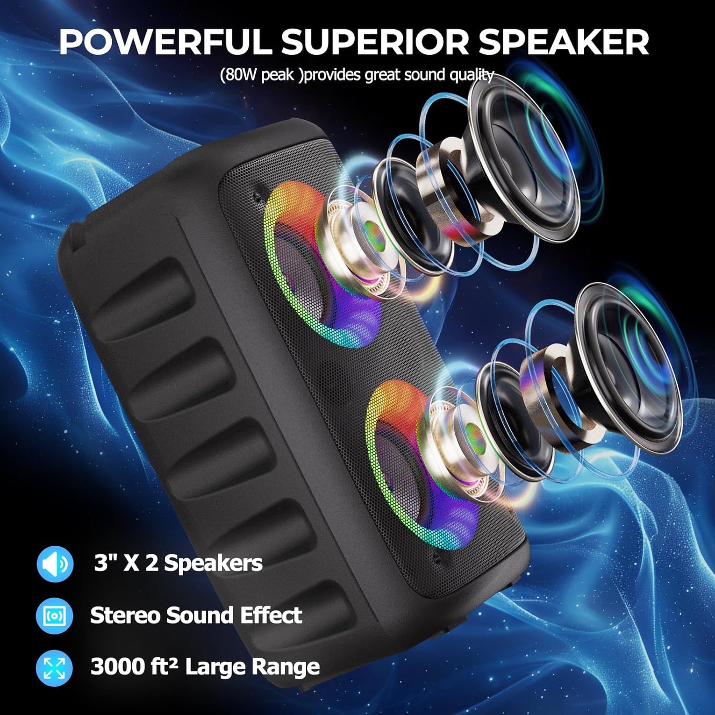 Karaoke - Altavoz Bluetooth con 2 micrófonos para Adultos y niños.