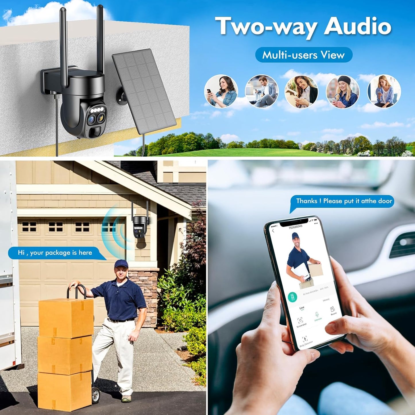 Hawkray - Cámara solar inalámbrica de seguridad para exteriores.