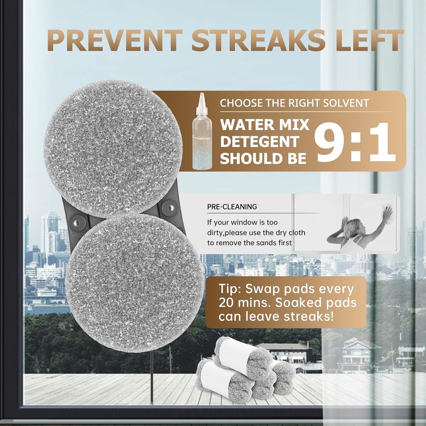 Robot limpiador de ventanas con doble pulverización de agua.(USADO)