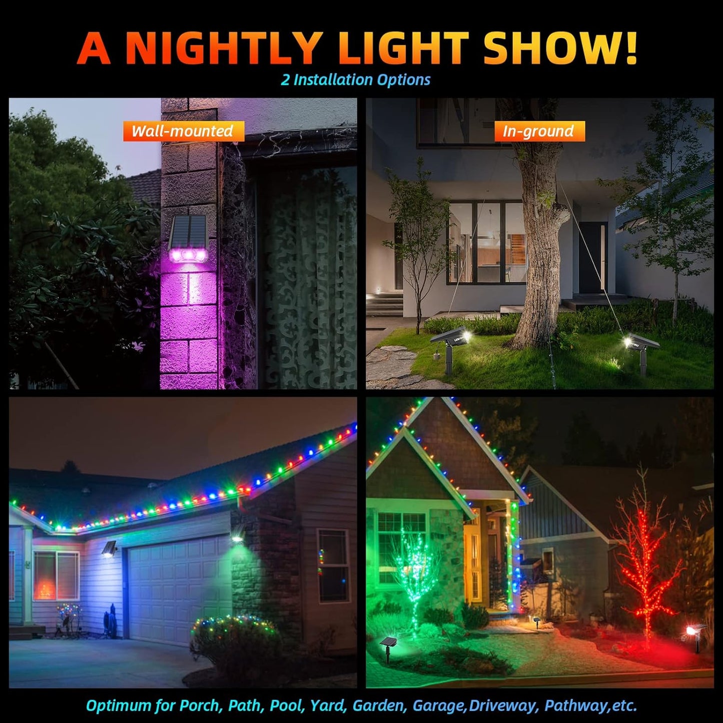 Luces solares, con color, para exteriores, impermeables, 9 modos.