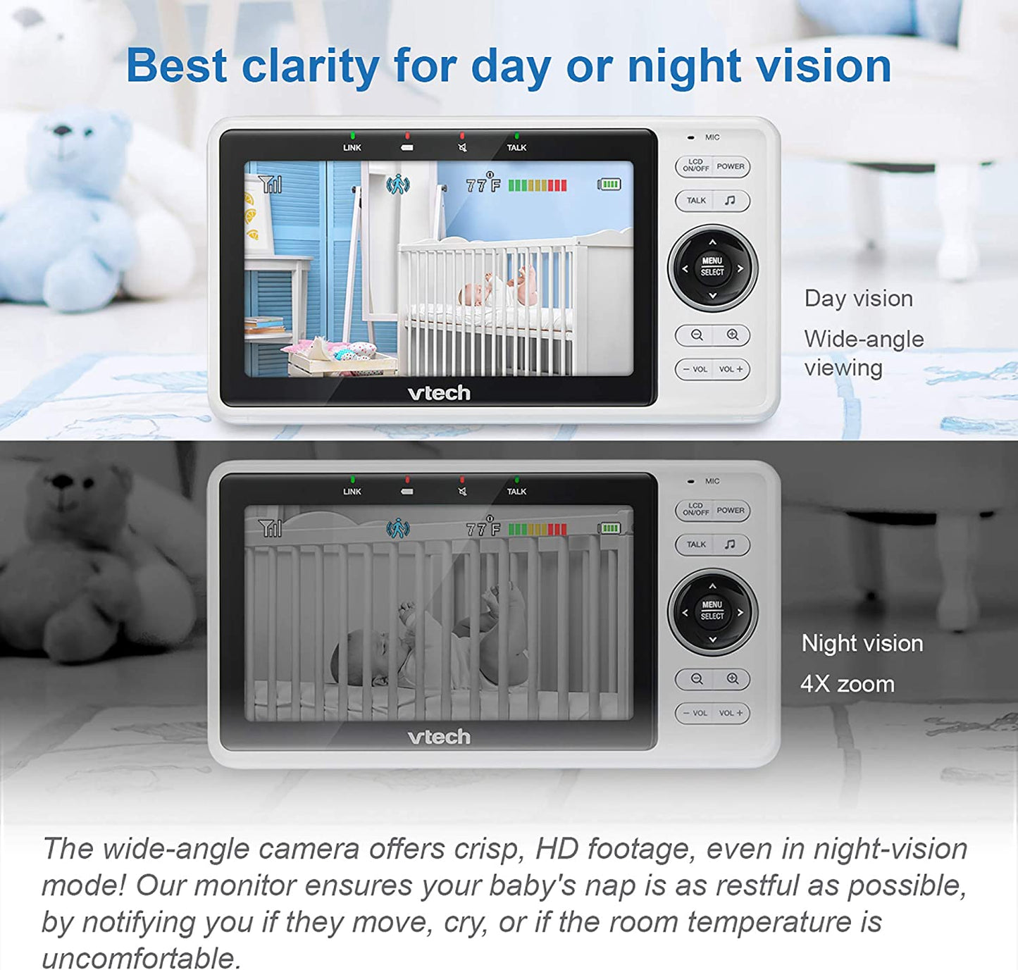 VTech Monitor inteligente mejorado para bebés VM901, 5" 1080p.