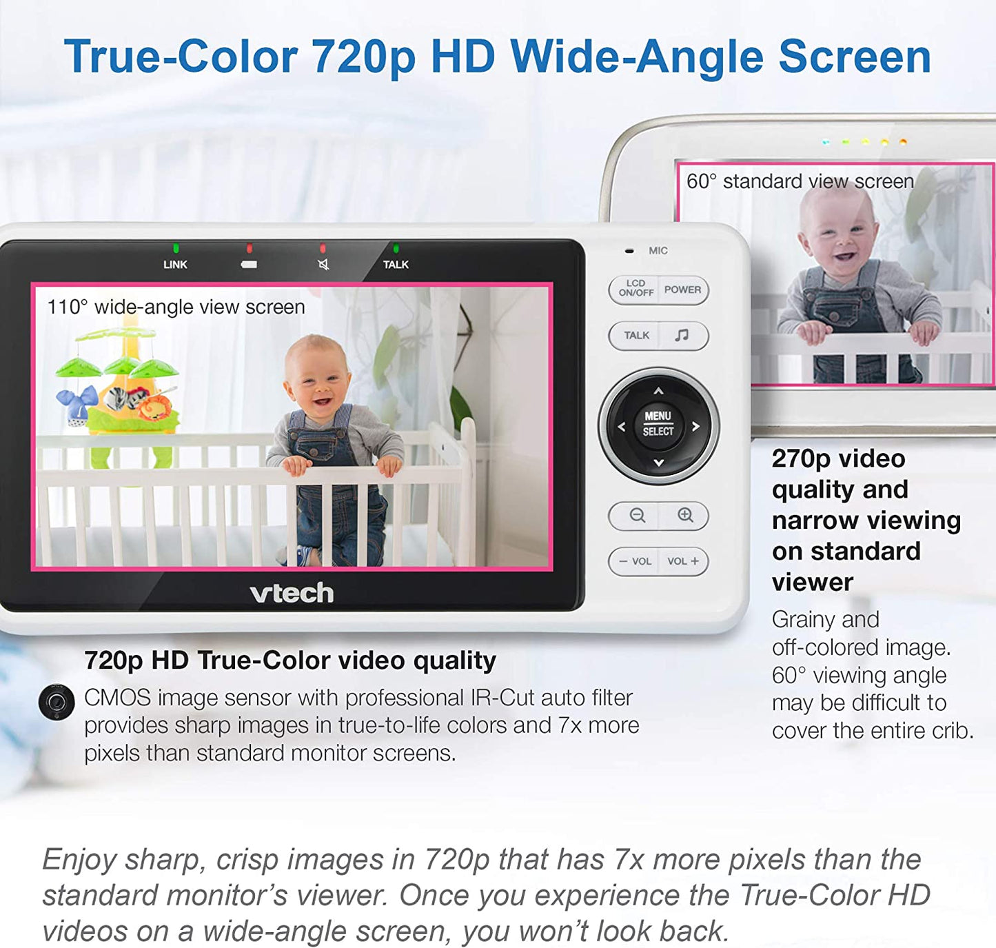 VTech Monitor inteligente mejorado para bebés VM901, 5" 1080p.