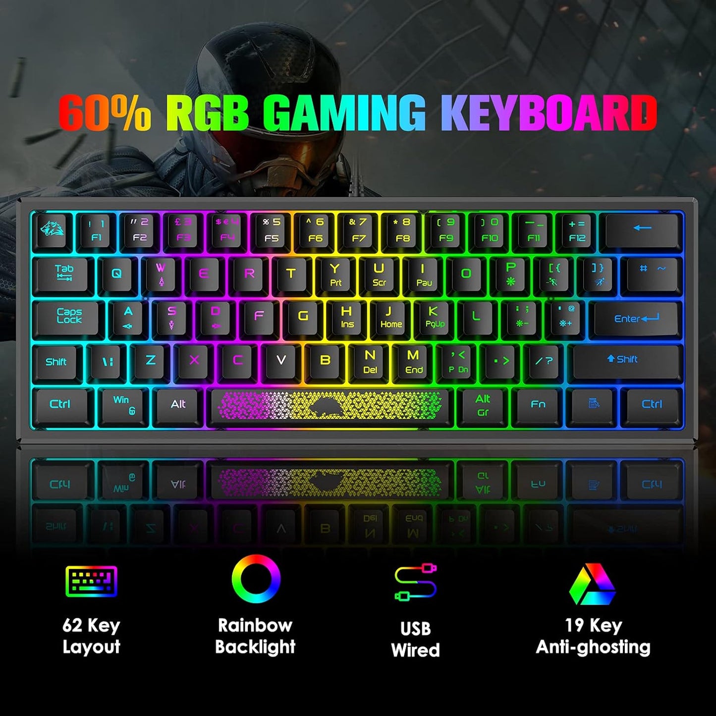ZIYOU LANG Teclado para videojuegos K61 60% mini portátil.