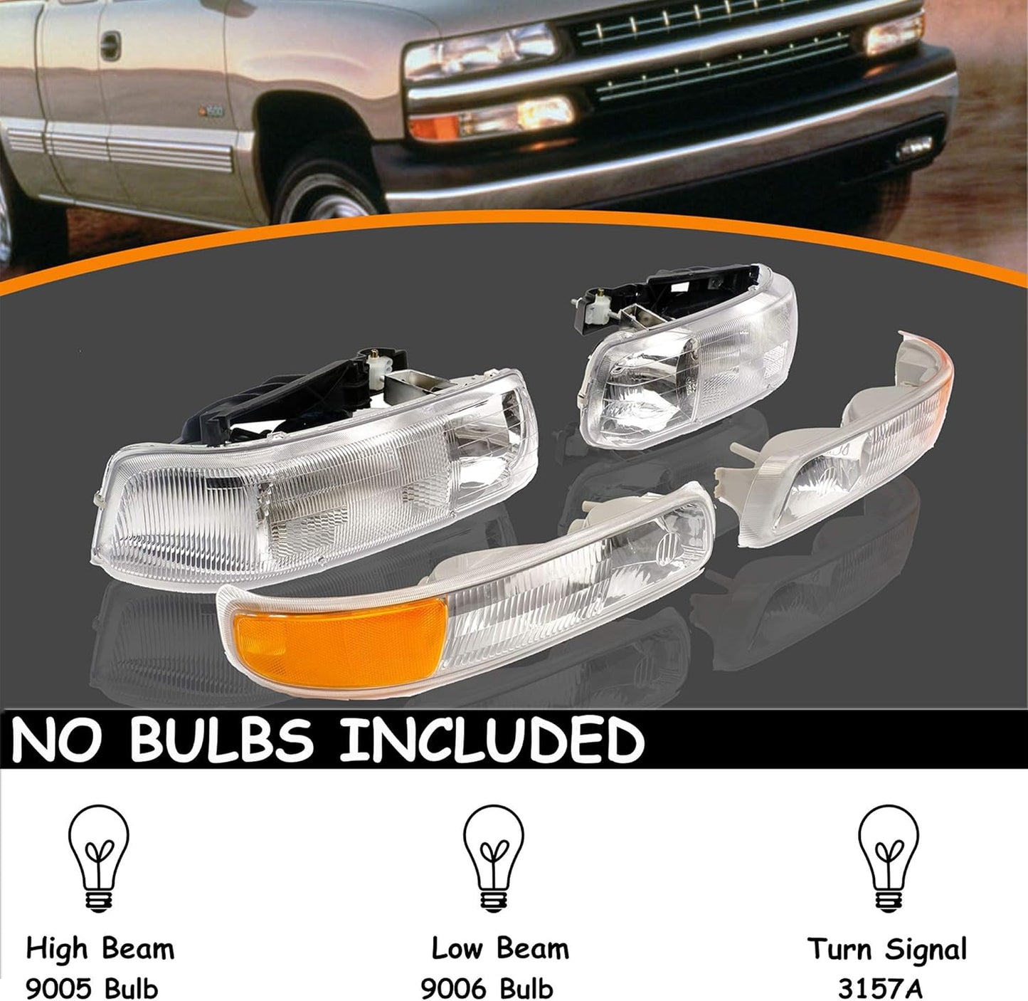 Faros transparentes cromadas para Silverado 00-06 Tahoe Suburban 1500 2500/99-02