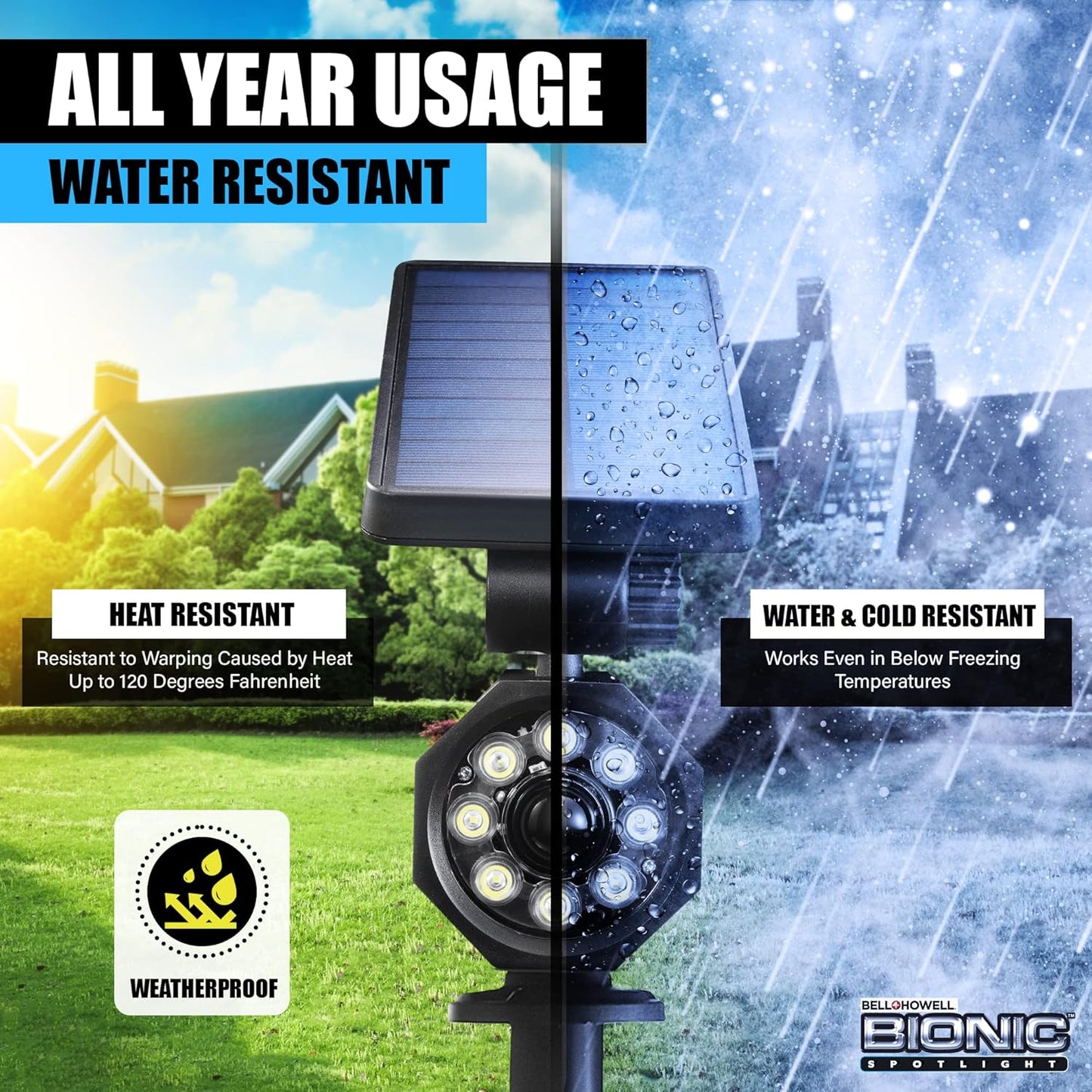 BELL+HOWELL- Lampara solar para exteriores con panel solar, Negro