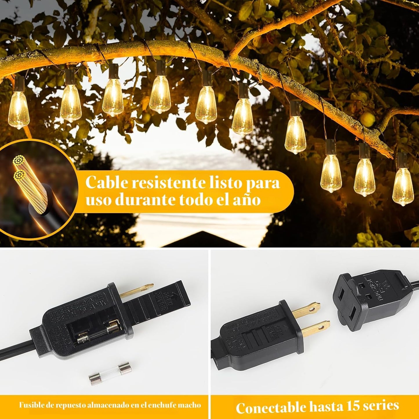 Guirnalda de luces LED para exteriores, Brightever, 100FT, imperm.