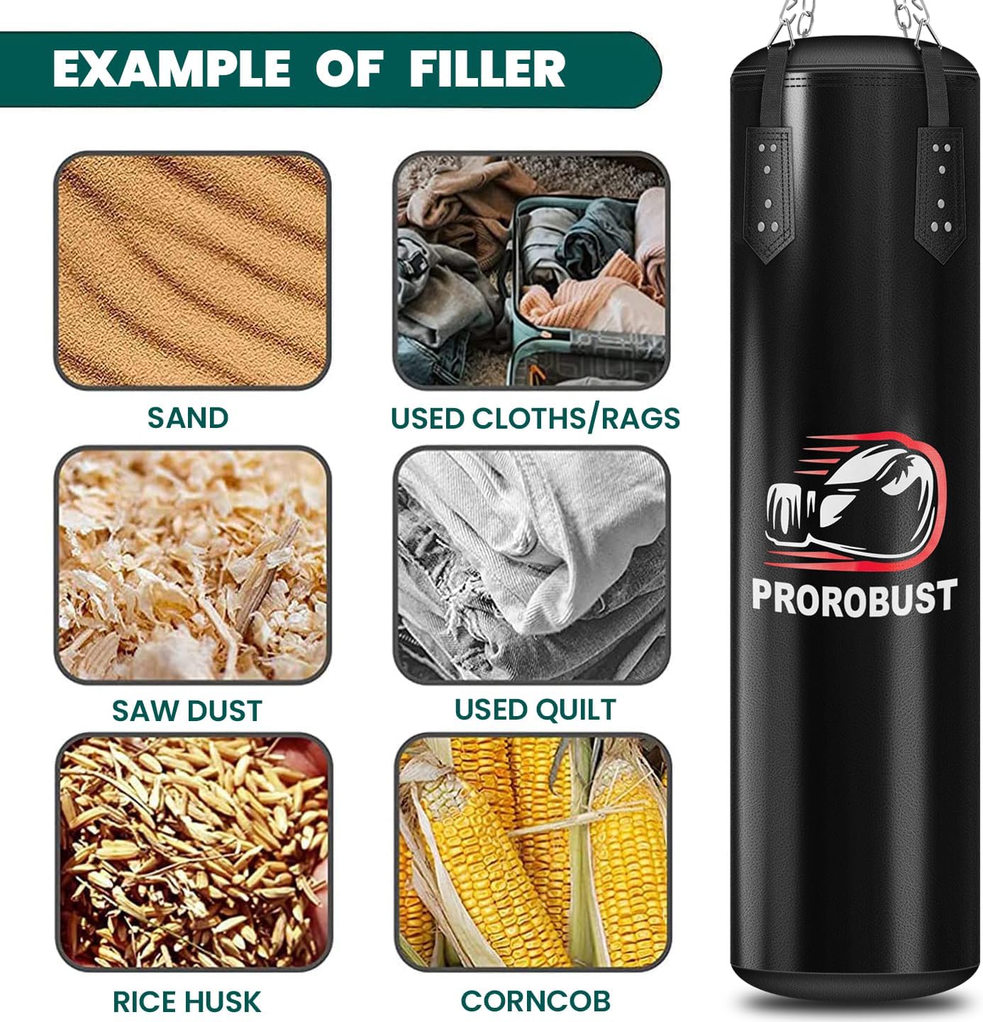 Saco de boxeo para adultos, bolsa de boxeo pesada de poliuretano Prorobust