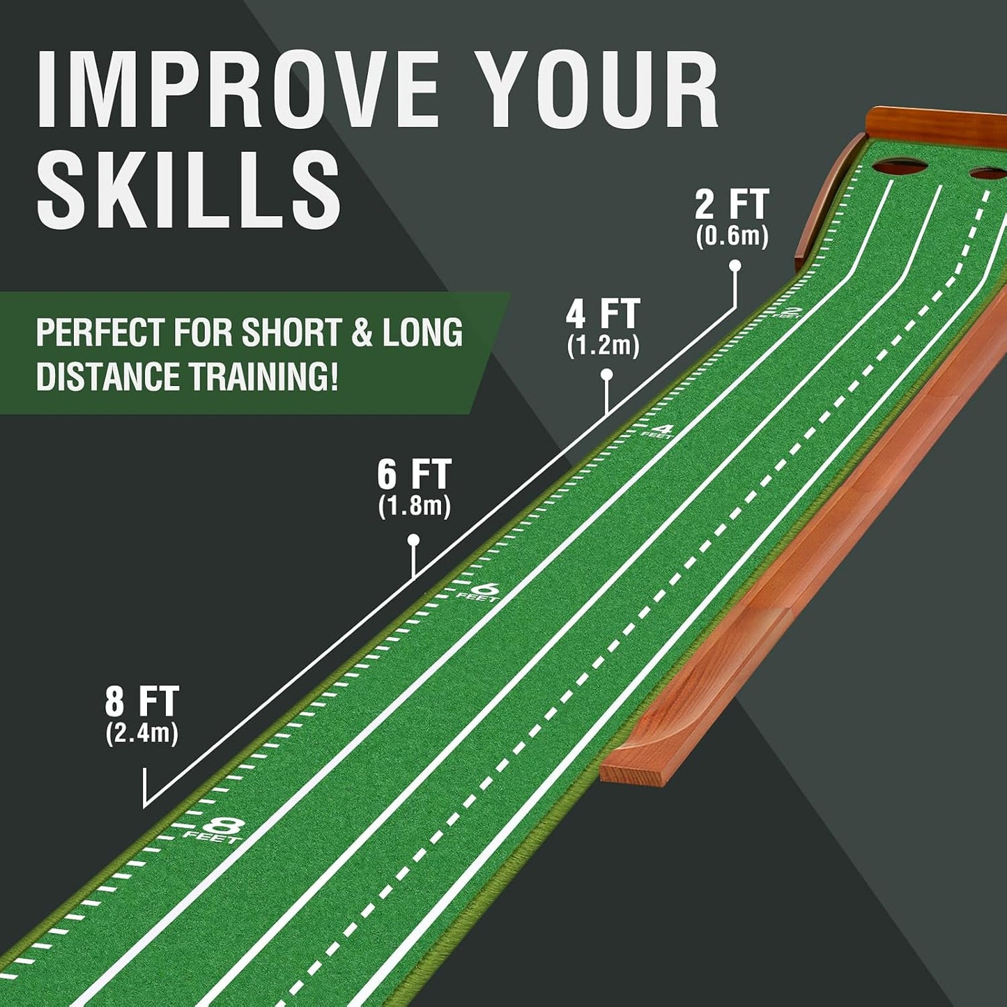 Tapete de entrenamiento de Golf con 2 agujeros, base de madera maciza,