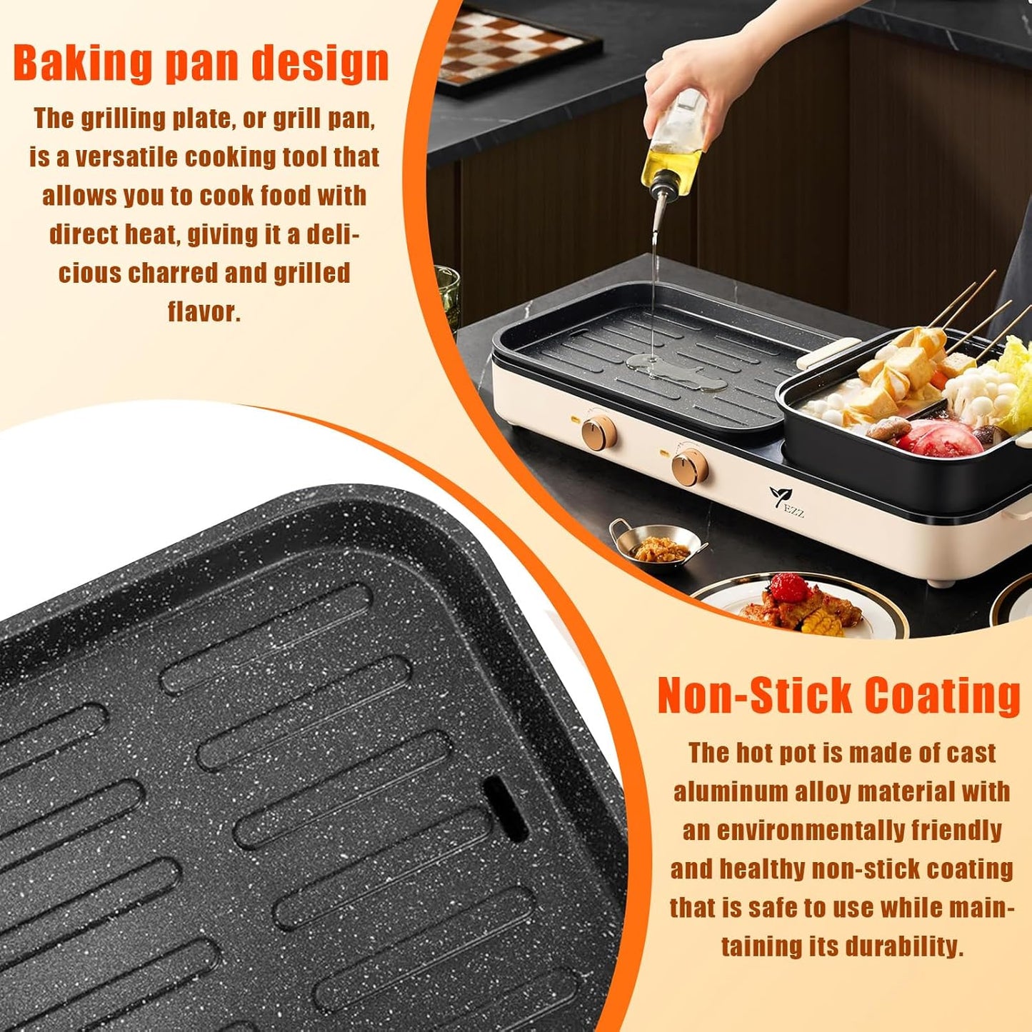 Parrilla eléctrica para interiores, 2 en 1, Control de Temp. (USADA).