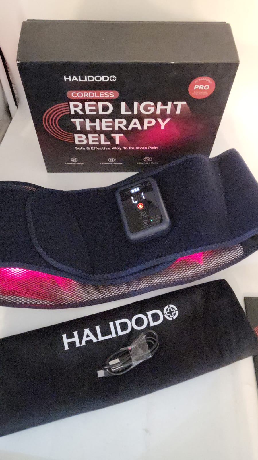 Cinturón de terapia de luz roja y masaje vibración USADO