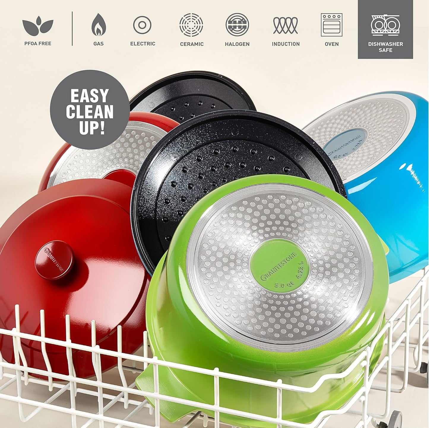 Olla de horno holandesa ligera de 4.7 cuartos con tapa, Granitestone