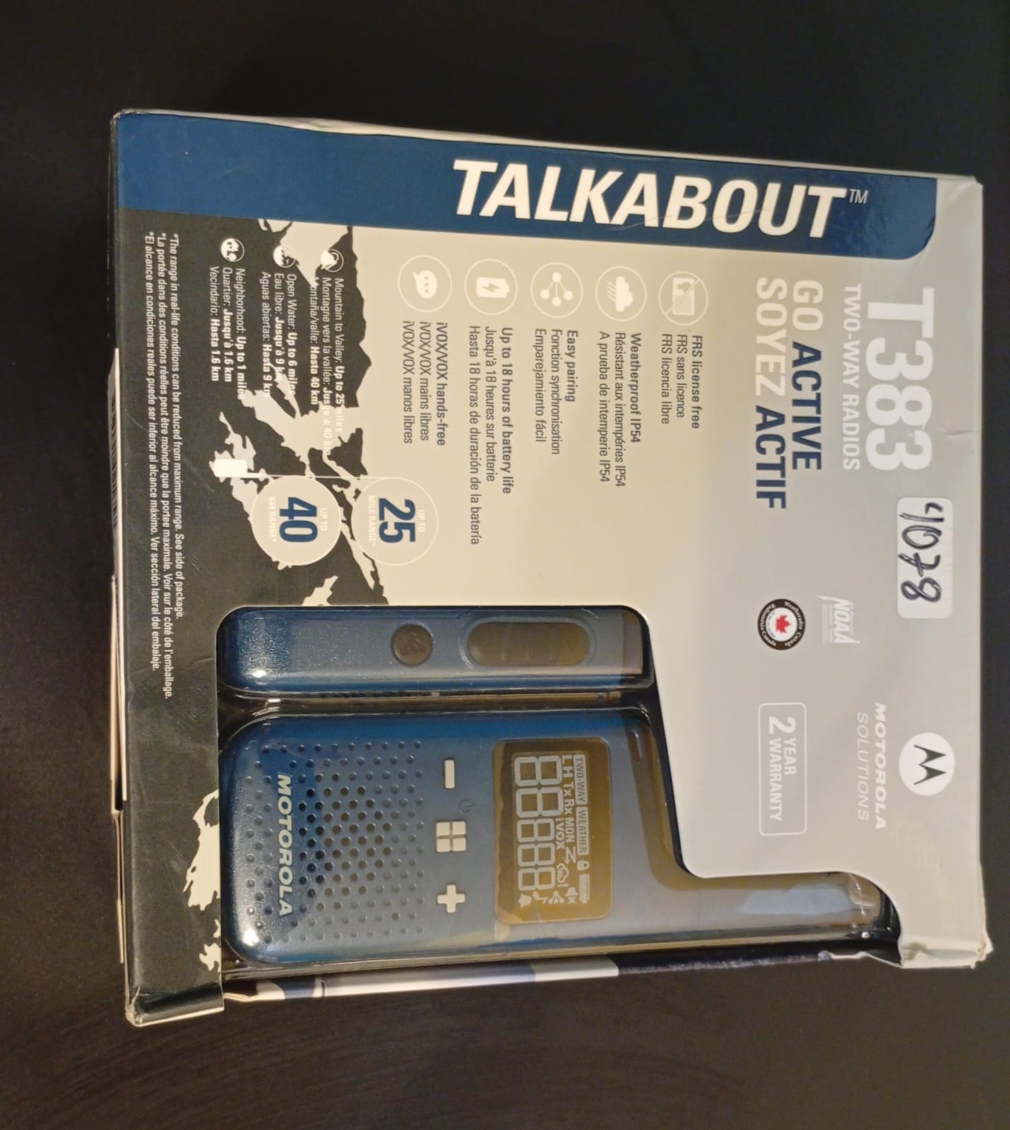 Walkie Talkie Motorola, Talkabout T383, 40km- 22 Canales Ip54.