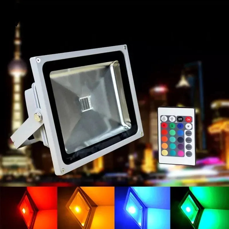 Luz de inundación LED, RGB de 50 W, control remoto, (DETALLE).
