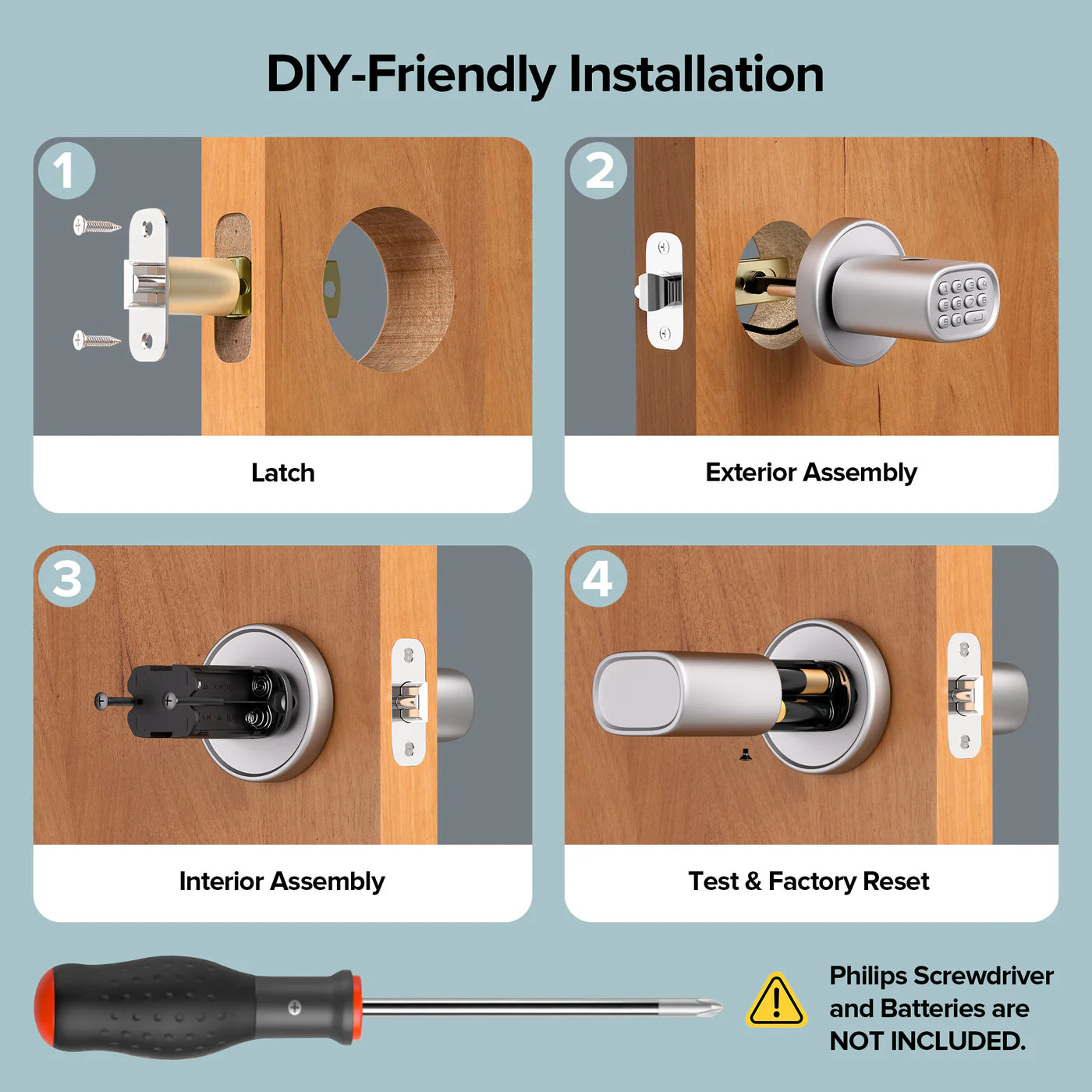 Cerradura de puerta de entrada sin llave con teclado biométrico, USADO ThorBolt