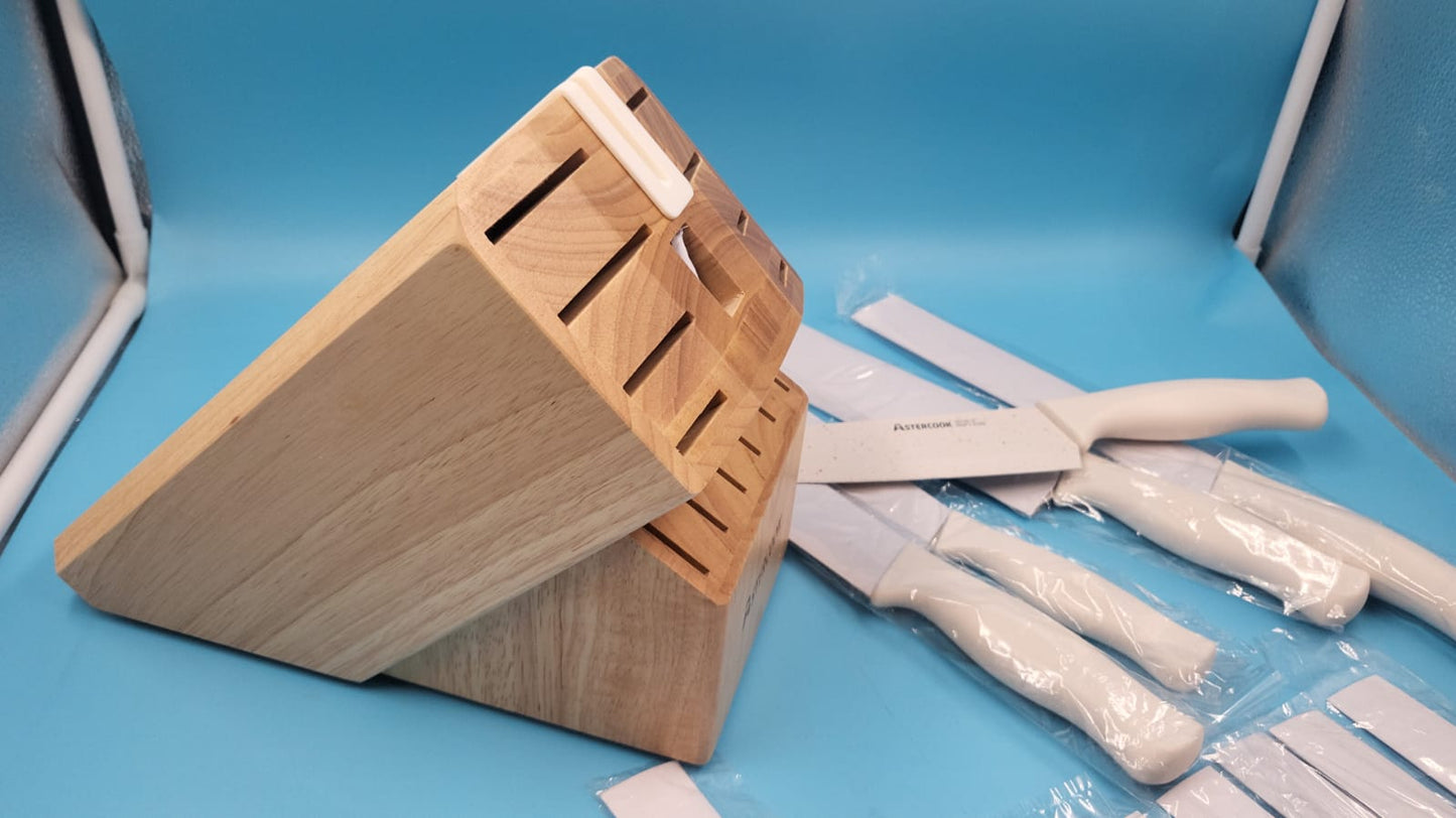 Juego de cuchillos Astercook con revestimiento antioxidante y afilador integrado