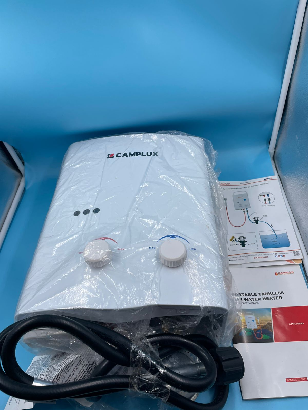 CAMPLUX Calentador de agua sin tanque para exteriores, 1.32 GPM portátil.