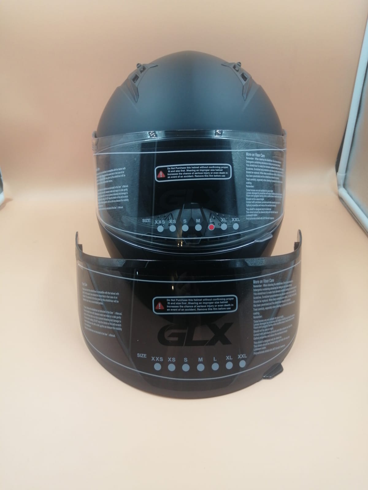 GLX Casco compacto, ligero, cara completa, visera extra tintada.