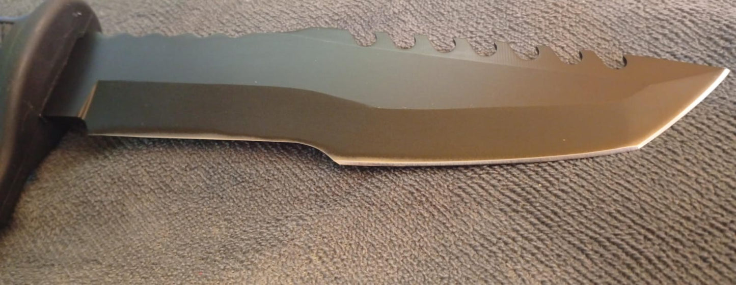 Cuchillo de hoja fija con vaina táctica, iniciador de fuego, rompe vidrio.