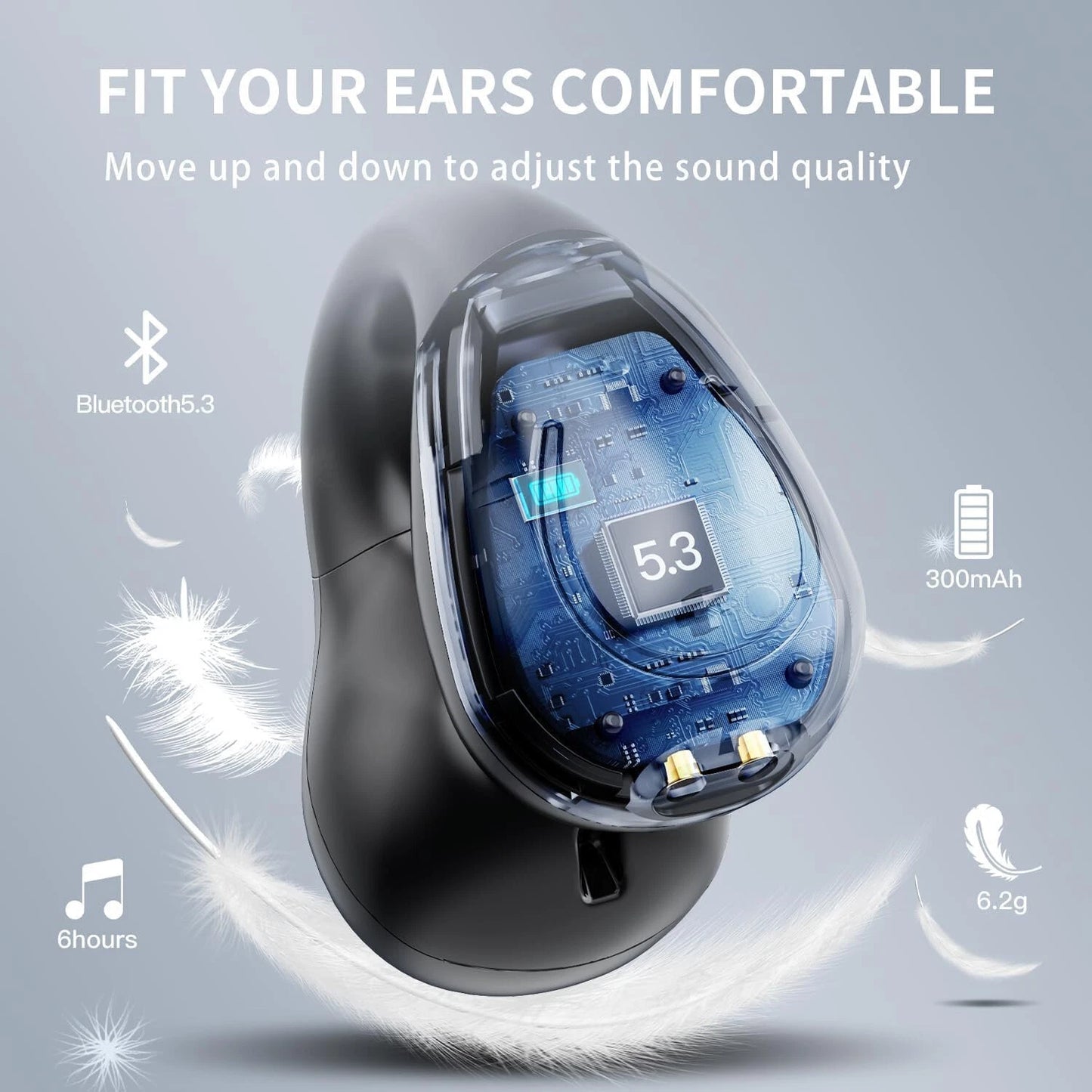 Auriculares inalámbricos, YYK-Q71 Bluetooth 5.3. negros brillantes.