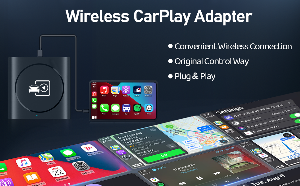 Adaptador Carplay inalámbrico, para modelos de auto 2016 a 2025.