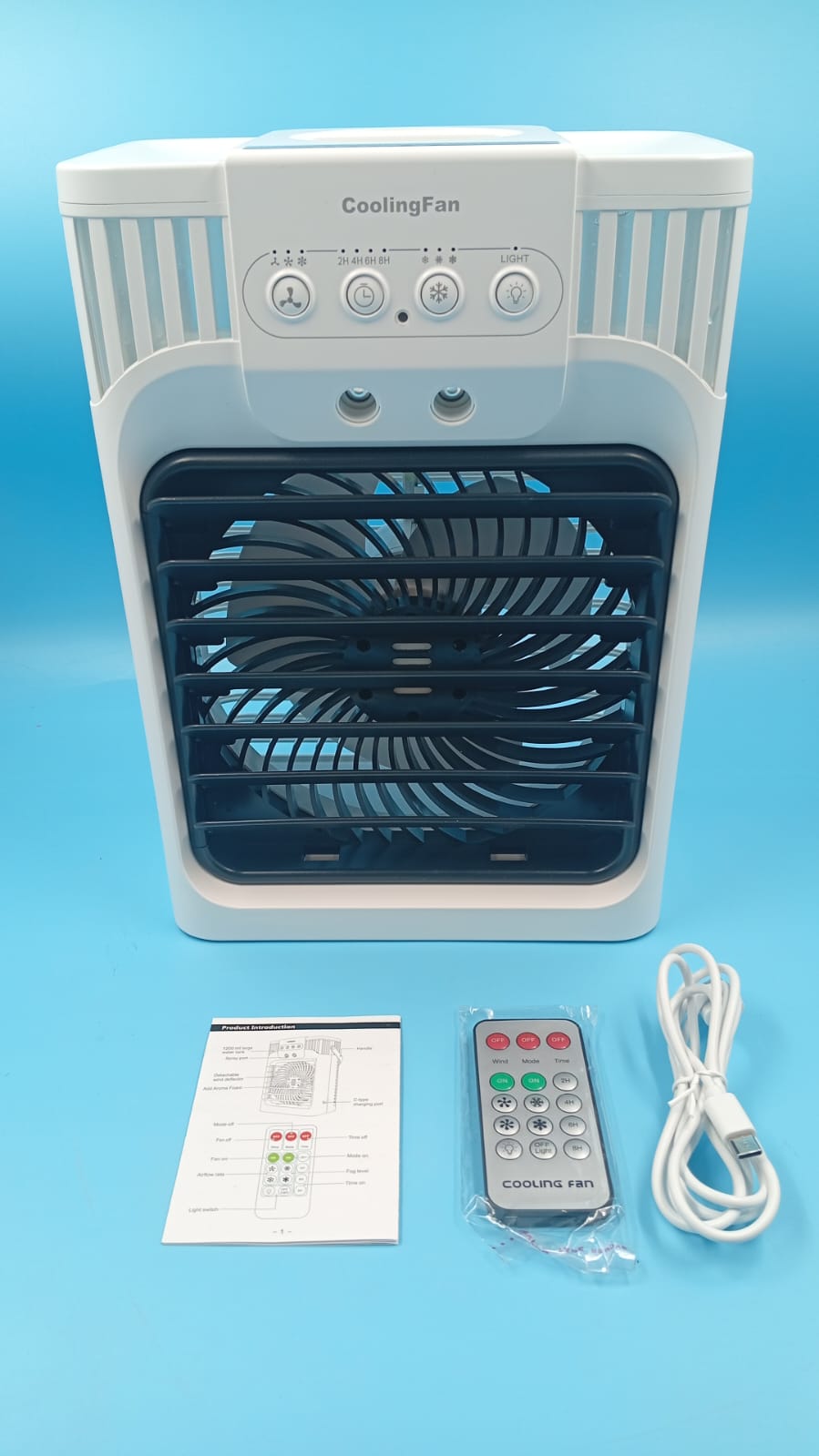 Aire portátil, 3 velocidades, 3 ajustes de niebla, tanque agua (USADO).