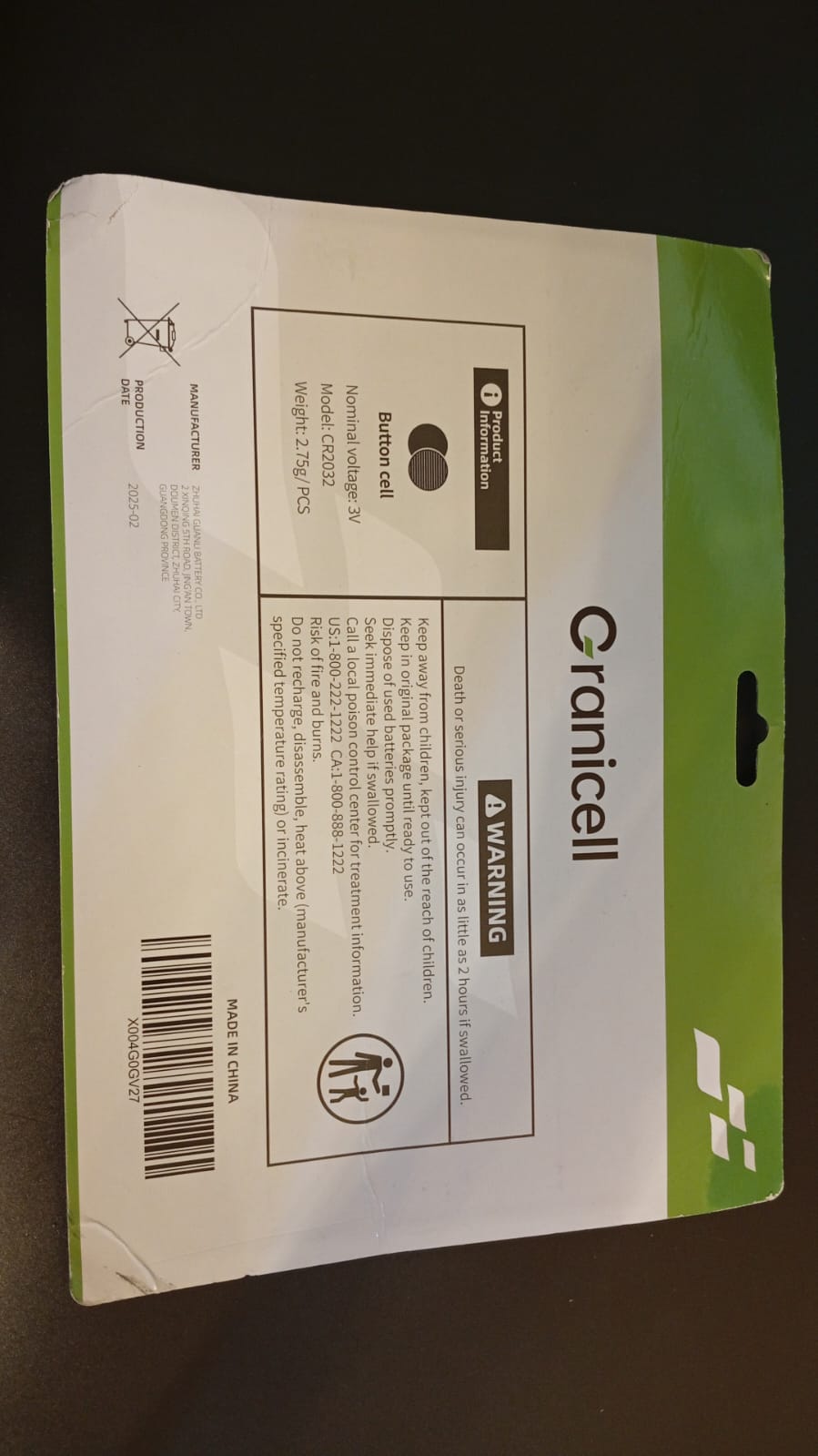 Granicell, Batería compatible con Apple AirTag CR2032, litio 3V.