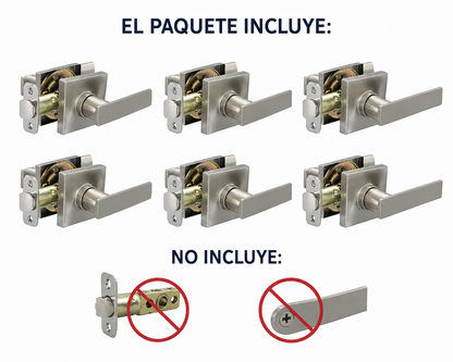 6 Manijas De Palanca Para Puerta Stamford Níquel Satinado