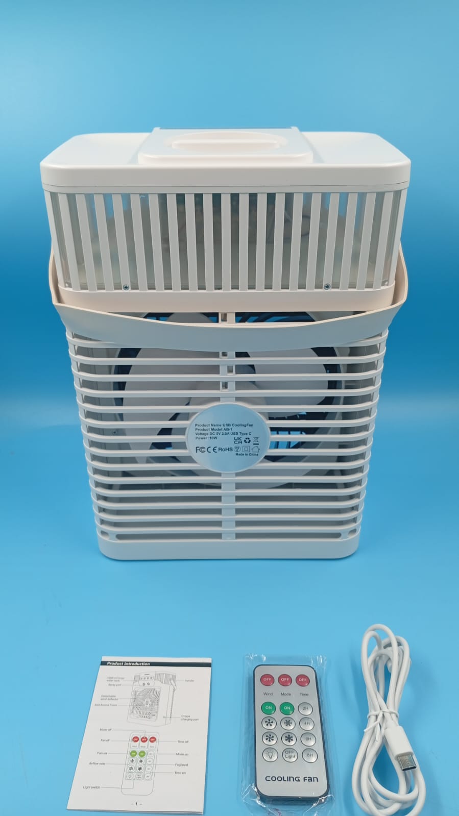 Aire portátil, 3 velocidades, 3 ajustes de niebla, tanque agua (USADO).