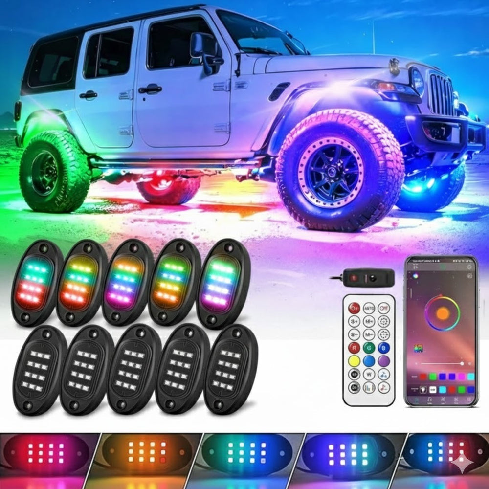 Luces LED de roca TDE Explorer Lighting, 10 cápsulas RGB (USADO)