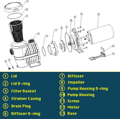 Pureby - Bomba De Piscina De 1.5 Hp, 115V, 42FT, autocebante.