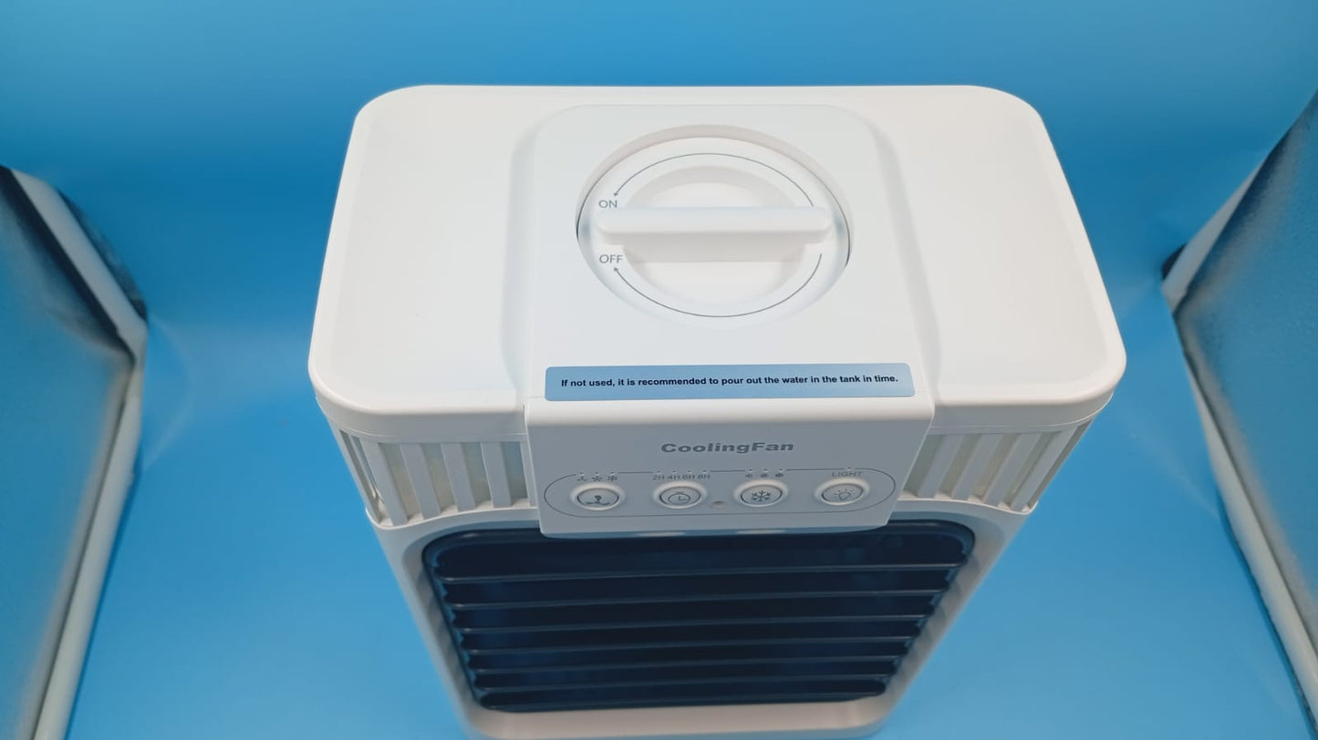 Aire portátil, 3 velocidades, 3 ajustes de niebla, tanque agua (USADO).