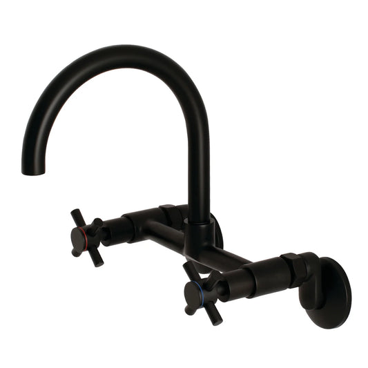 Grifo de cocina de puente de dos manijas y dos orificios para montaje en pared