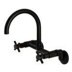 Grifo de cocina de puente de dos manijas y dos orificios para montaje en pared