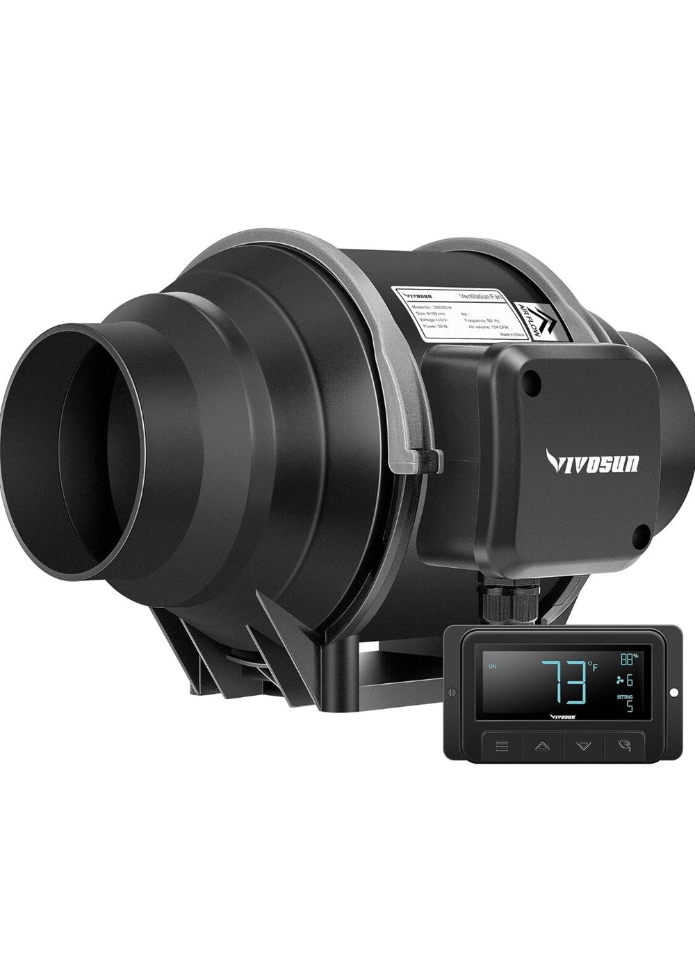 Ventilador para salas de cultivo controlador inteligente VIVOSUN 4" 134 CFM