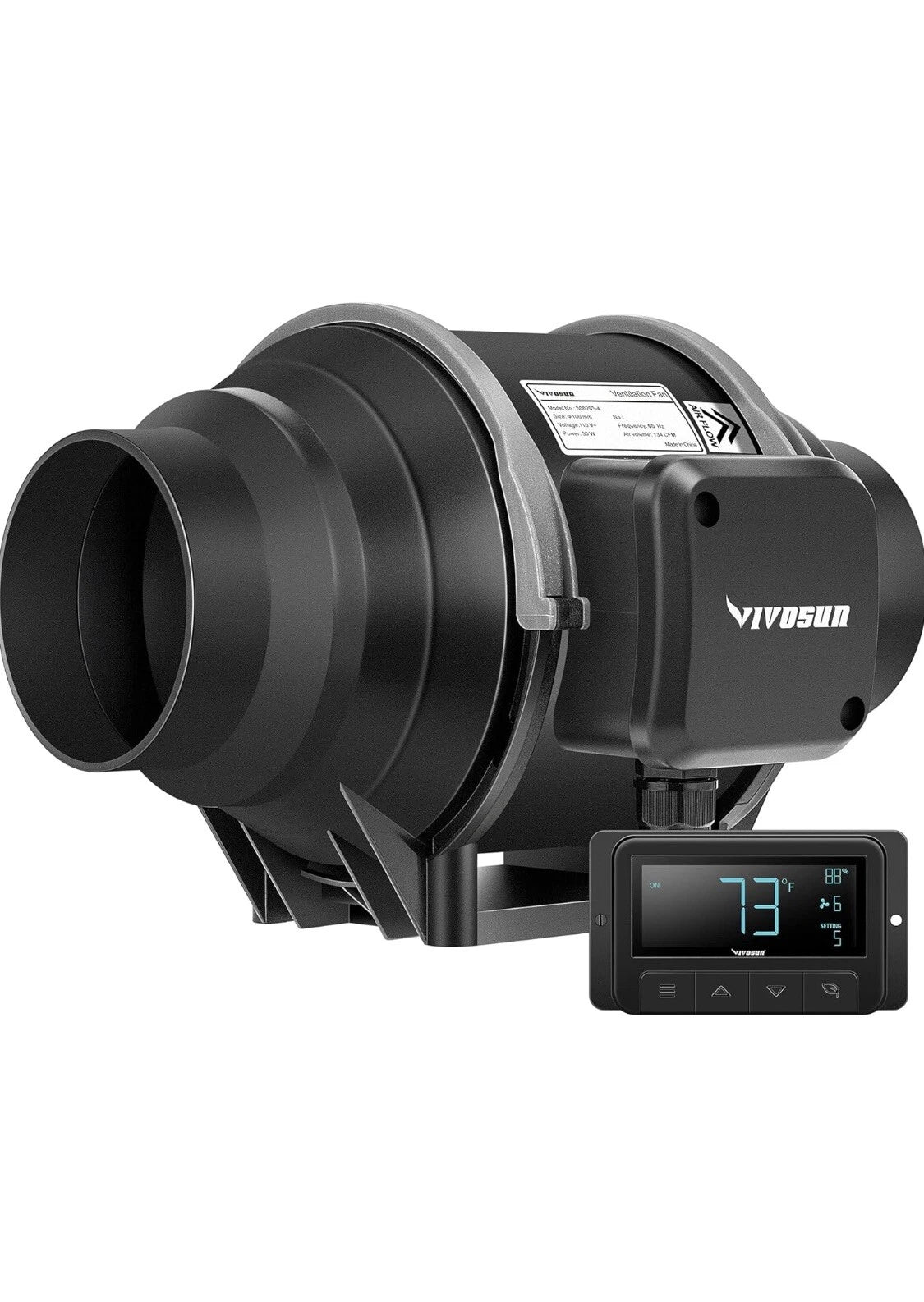 Ventilador para salas de cultivo controlador inteligente VIVOSUN 4" 134 CFM