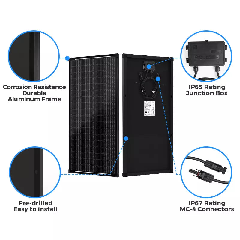 Panel solar monocristalino de 100w, Resistente a condiciones climaticas.