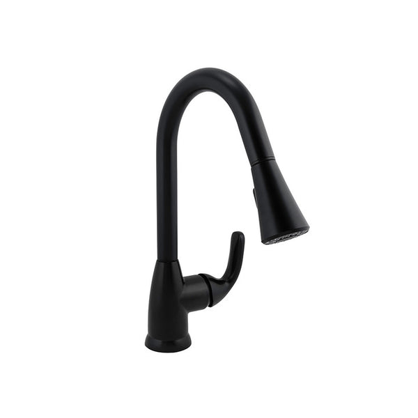 Grifo de cocina monomando, extraíble, Earth Luxe Niagara, Negro Matte.