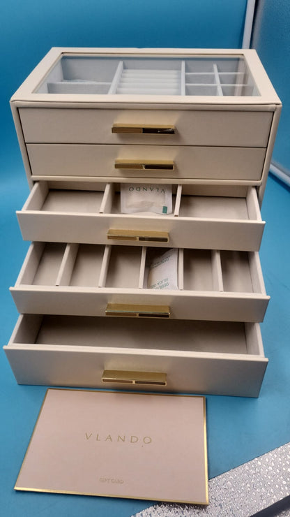 Joyero Vlando 5 Niveles Blanco Con Vidrio Organizador De Joyas