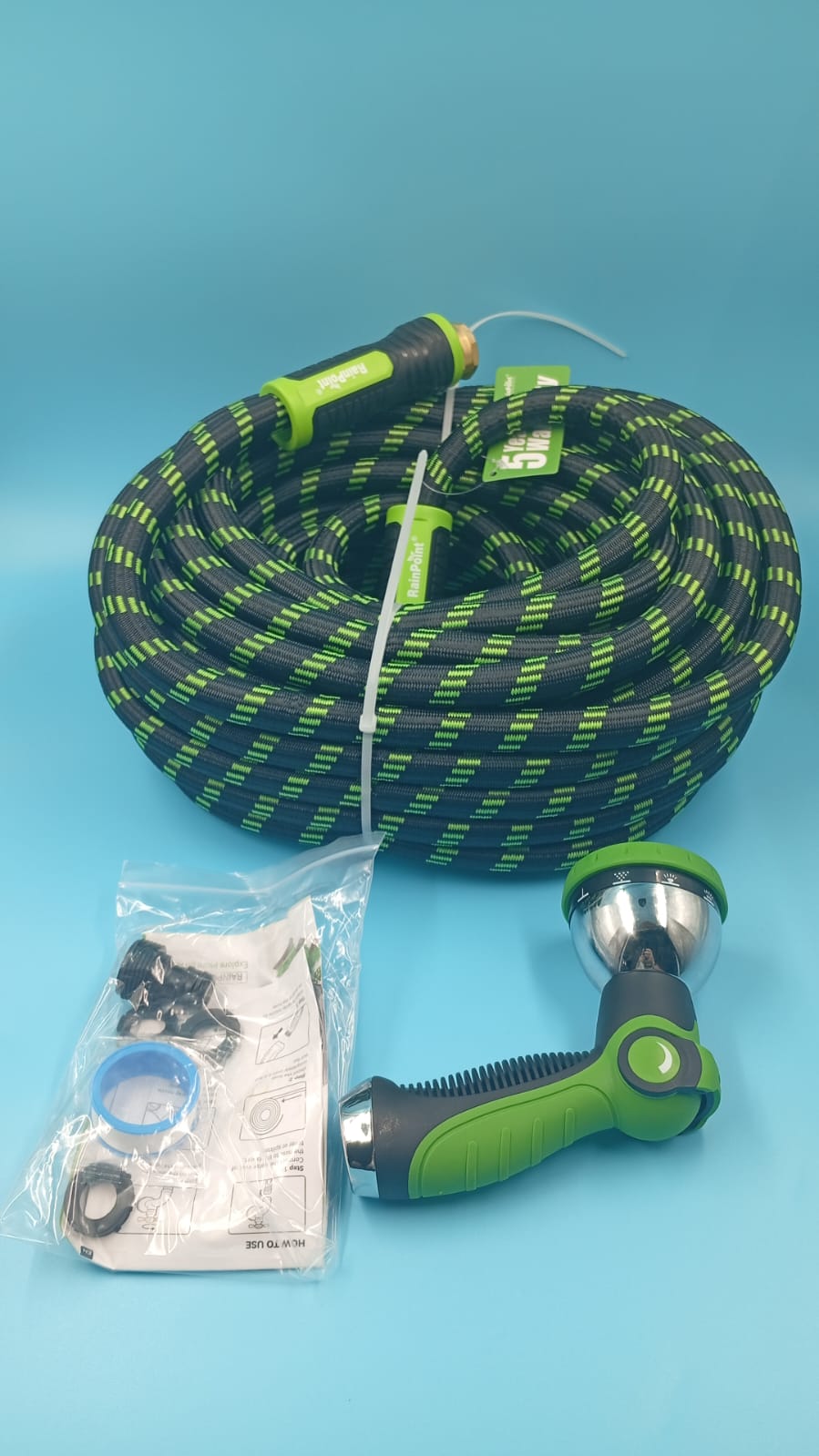 Manguera de jardín, 30mts, con boquilla de 10 modos de riego.