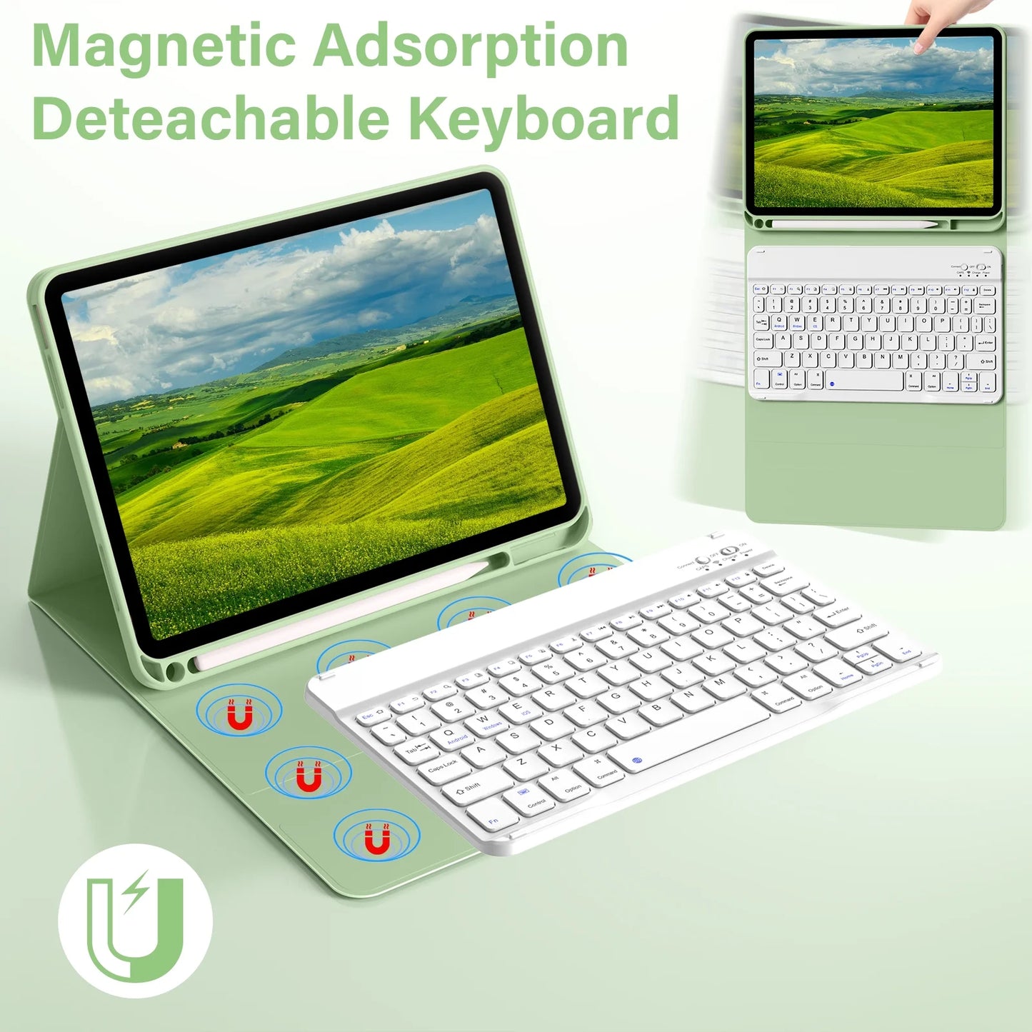 Funda Kenke para iPad de 11", con teclado, Bluetooth, portalápices.(USADO).