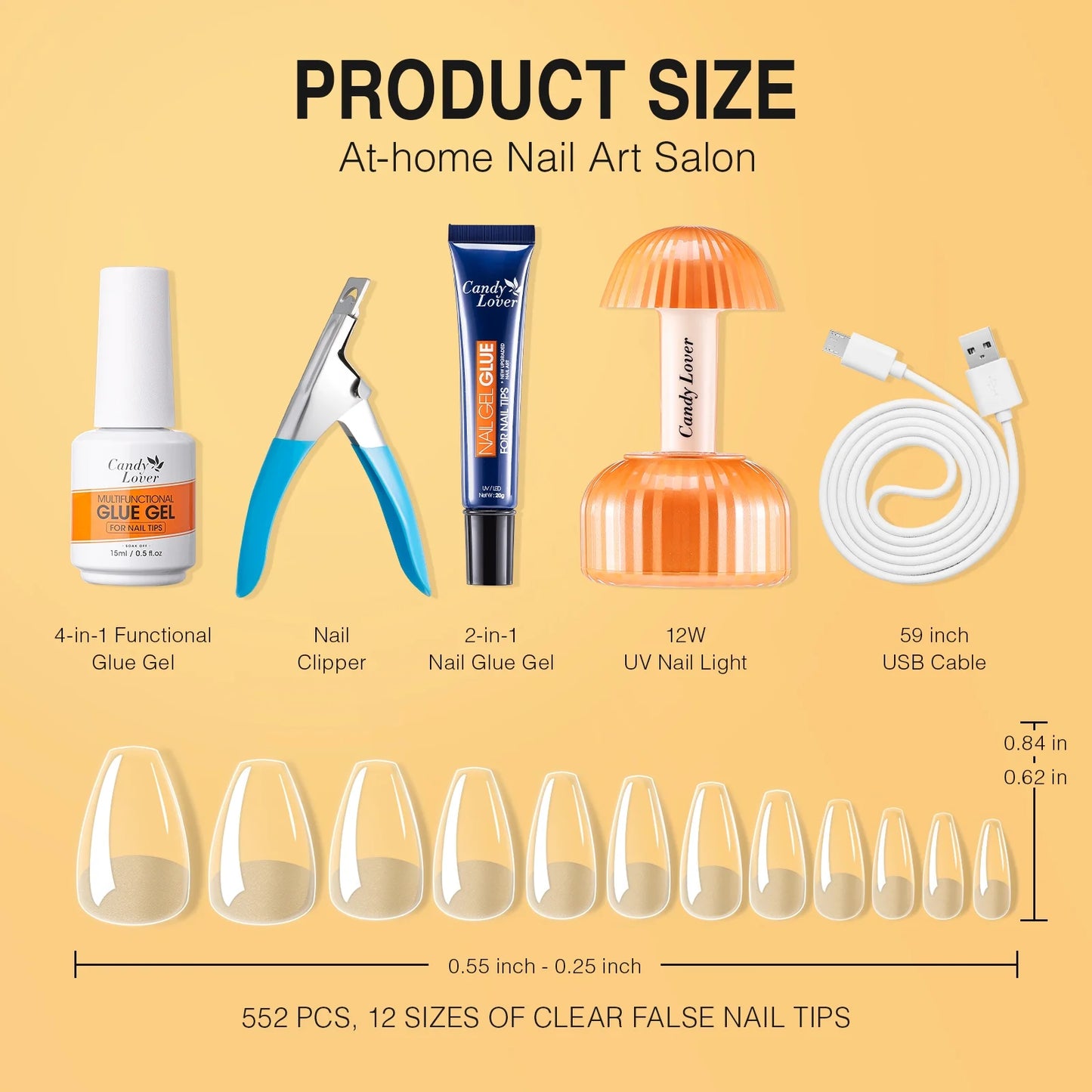 Kit de uñas postizas, rapido y facil, 552 puntas, polygel.