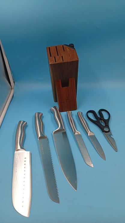 Juego de 7 cuchillos de cocina con bloque y afilador, Walderk (DETALLE)