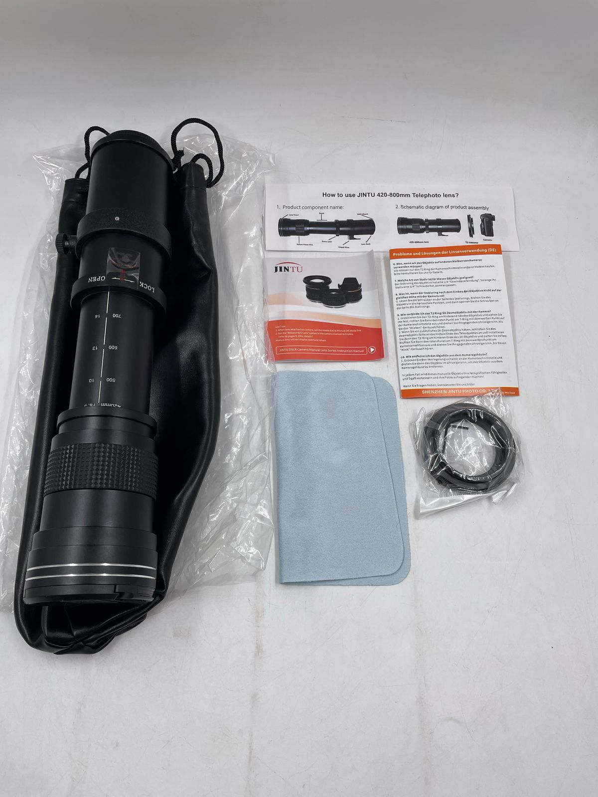 JINTU 420-800mm Camera Lens F/8.3 Super Telephoto Zoom.